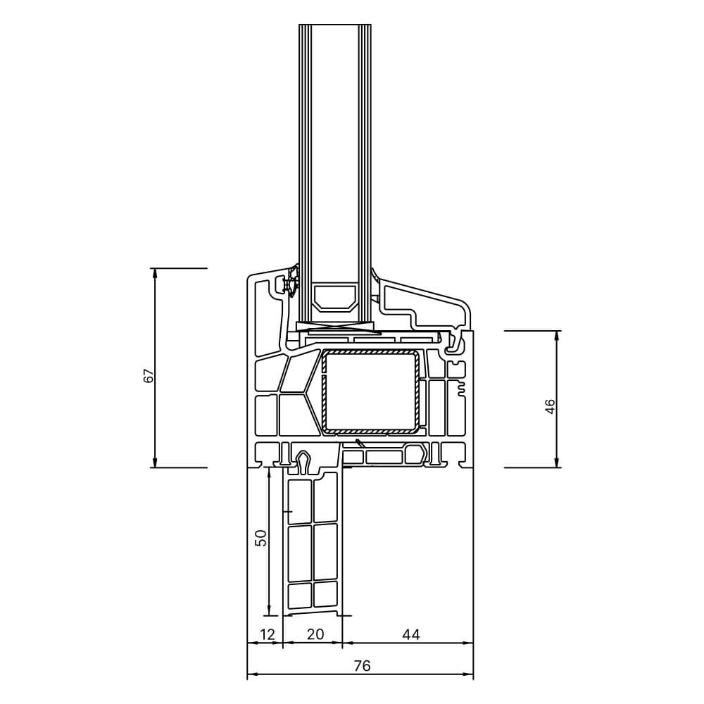Kömmerling 76 AD new build 50 mm window sill connection profile exterior view