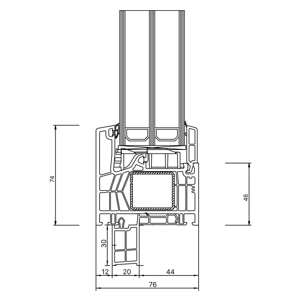 Kömmerling 76 MD new build 30 mm window sill connection profile exterior view