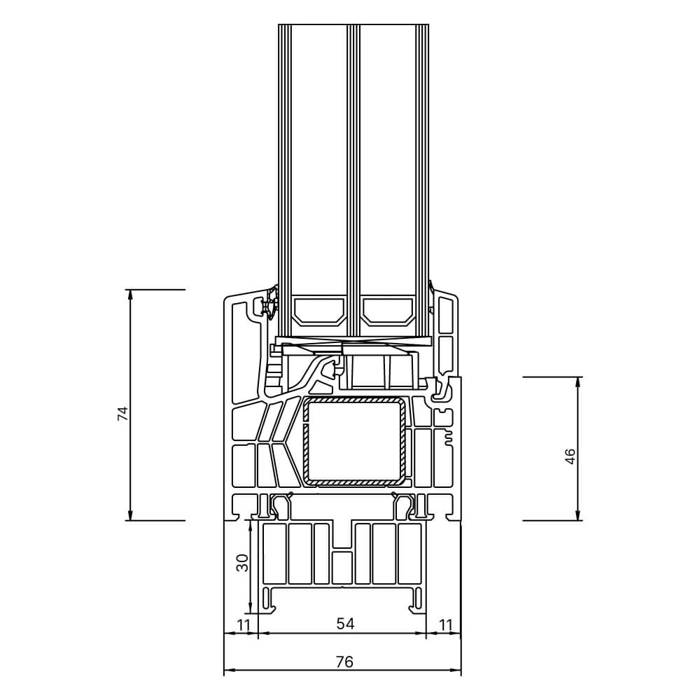 Kömmerling 76 MD new build 30 mm window sill connection profile from middle position