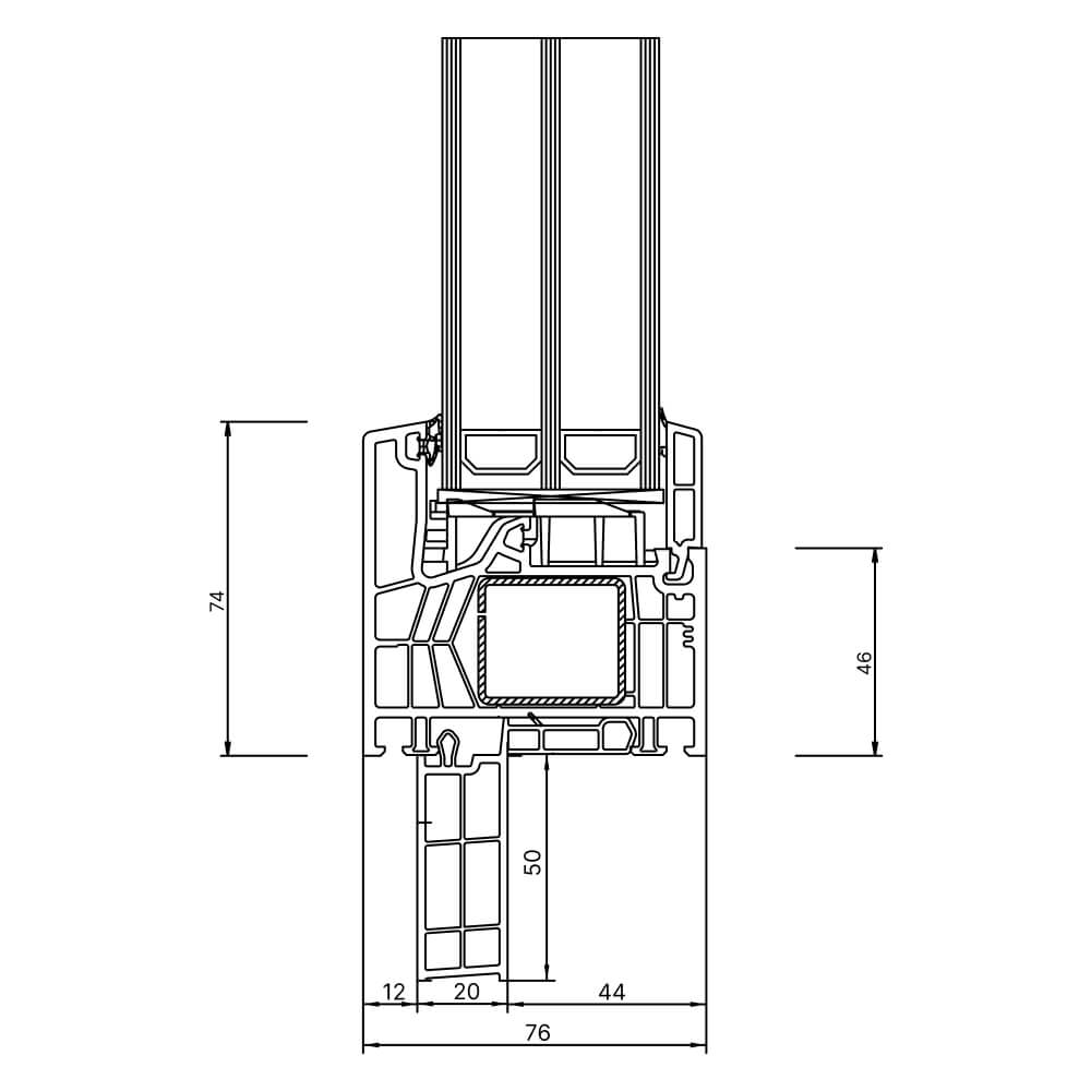 Kömmerling 76 MD new build 50 mm window sill connection profile exterior view