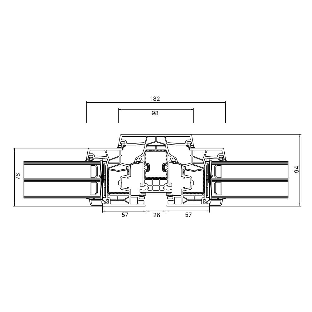 Kömmerling 76 MD central mullion with two sashes