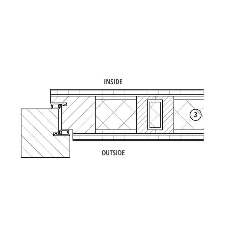 Closed door leaf and continuous PUR insulating core - detail drawing