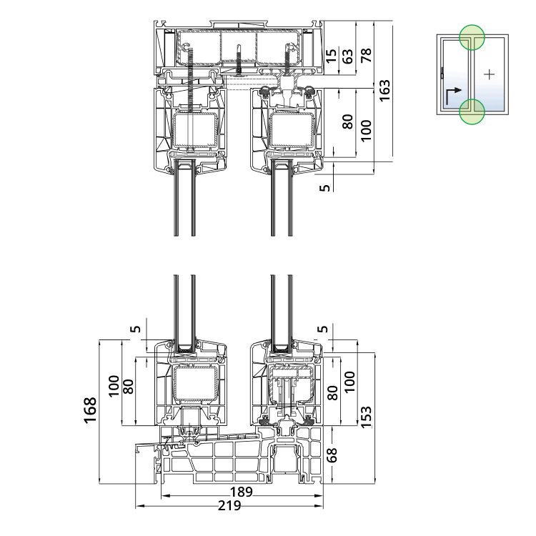 IDEAL Basic - vertical cross-section showing upper frame & lower threshold