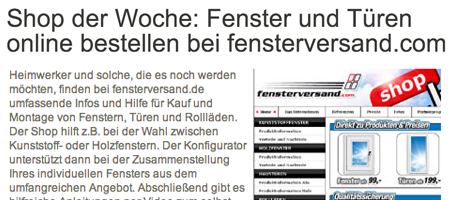 fensterversand.com ist Online-Shop der Woche